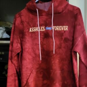 Bold Red Graphic Hoodie With Blue Spade Detail